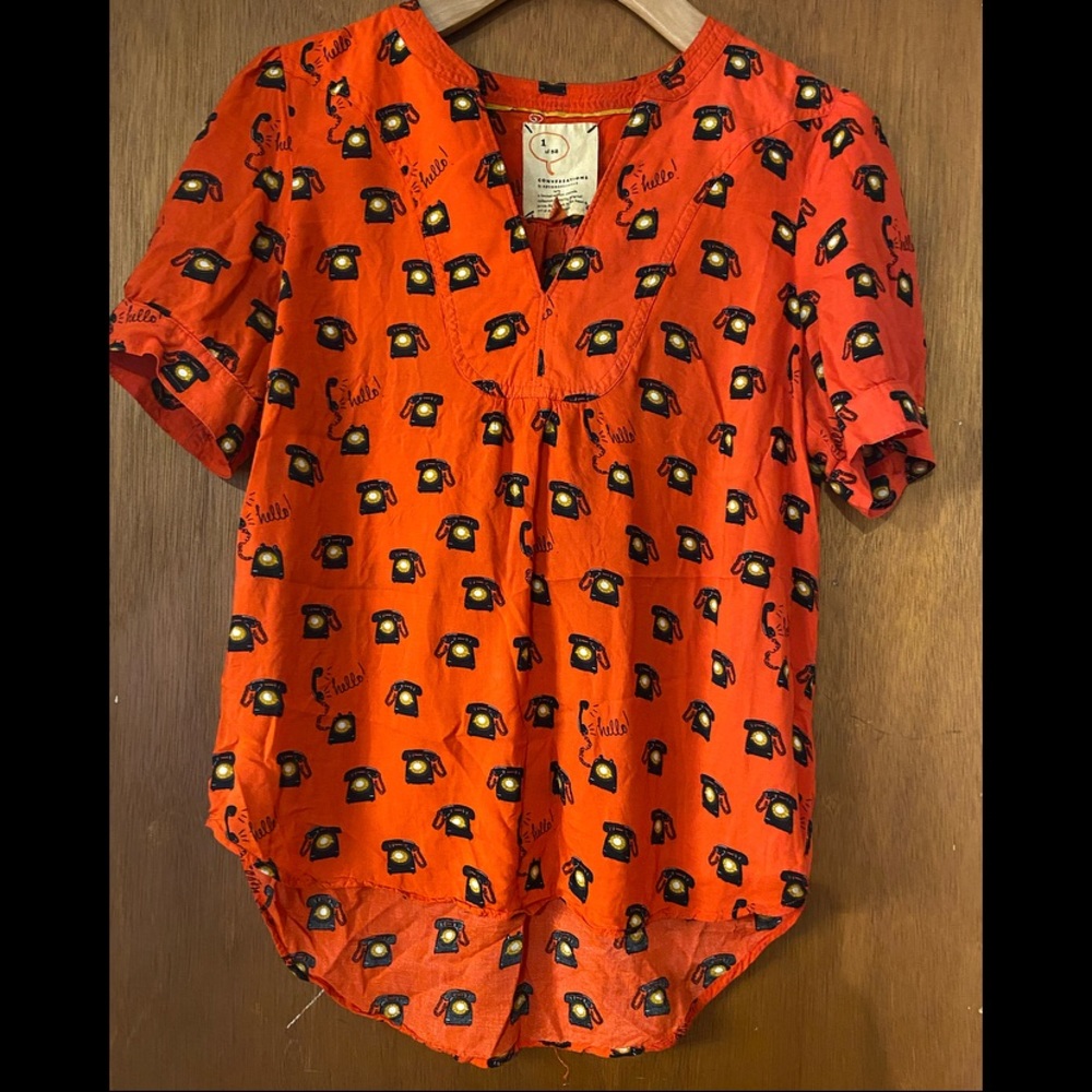 Anthropologie 52 Conversations Blouse Telephones